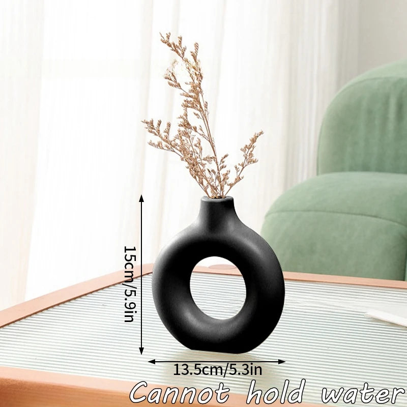 🌸 Vase en Céramique Imitation – Design Donut Blanc Pur pour Fleurs et Décoration Table