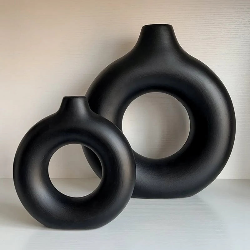 🌸 Vase en Céramique Imitation – Design Donut Blanc Pur pour Fleurs et Décoration Table