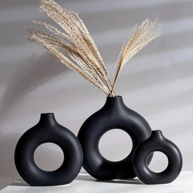 🌸 Vase en Céramique Imitation – Design Donut Blanc Pur pour Fleurs et Décoration Table
